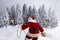 Santa Claus wrangling reindeer