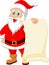 Santa clause cartoon holding blank vintage paper