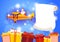 Santa Clause Flying Airplane Carrying Empty Banner Copy Space New Year Celebration