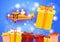 Santa Clause Flying Airplane Carrying Present Box Happy New Year Greeting Card Celebration Banner