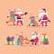 Santa Clause and his Deer are distributing gifts in flat design