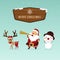 Santa clause, reindeer and snowman with christmas wood border for christmas ornament.