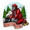 Santa clause riding a motorcycle in the winter season vector illustration