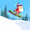 Santa Clause Snowboarder Sliding Down Hill