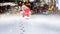 Santa clause walking through high snow combined with falling snow