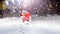 Santa clause wandering through high snow combined with falling snow