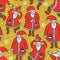Santa Clauses and snowflakes abstract seamless pattern