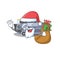 Santa combustion engine Cartoon character design having box of gift