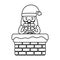 Santa coming out chimney with gift decoration merry christmas line style