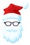 Santa costume with carnival glasses. Red hat with white beard