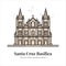 Santa Cruz Basilica Indian Famous Iconic Landmark Cartoon Line Art Illustration