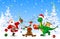 Santa, deer, and green dragon celebrate Christmas