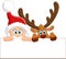 Santa and deer holding blank sign