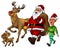 Santa Distributing Gift with Elf and Rudolph