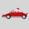 Santa driving a red sport car. 3D