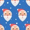 Santa faces seamless pattern. New Year and Merry Christmas background. Vector illustration