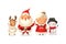 Santa with family celebrate holidays - Reinder, Snowman and Mrs Claus - vector illustration isolated on transparent background