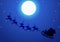 Santa flies through the night sky