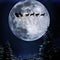 Santa flying in his sleigh against a full moon background