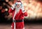 Santa gesturing while listening music on headphones