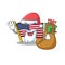 Santa with gift american flag folded above character tables