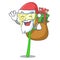 Santa with gift beautiful white rose on the cartoon