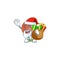 Santa with gift bronze coin cartoon character mascot style.