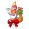 Santa with gift decorative christmas candles isolated on mascot
