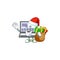 Santa with gift laptop cartoon character isolated the mascot.