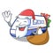 Santa with gift miniature shinkansen train in cartoon shape