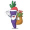 Santa with gift purple carrot slices in cartoon shape