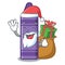 Santa with gift purple crayon in a mascot bag