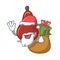 Santa with gift red pears put into cartoon fridge