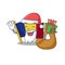 Santa with gift romanian flag hoisted on character pole