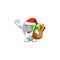 Santa with gift silver coin cartoon character with mascot