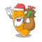 Santa with gift steamed fresh raw shrimp on mascot cartoon