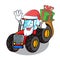 Santa with gift tractor mascot cartoon style