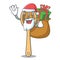 Santa with gift wooden fork mascot cartoon