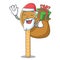Santa with gift wooden spoon mascot cartoon