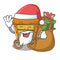 Santa with gift wooden trolley mascot cartoon