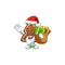 Santa gingerbread tree Cartoon character design with sacks of gifts