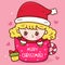 Santa girl in Christmas coffee. X mas card happy new year kids