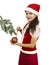 Santa girl decorating conifer branch