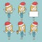 Santa girl. Santa Claus woman in red hats. Christmas character woman in different poses.