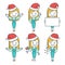 Santa girl. Santa Claus woman in red hats. Christmas character woman in different poses.