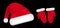 Santa Hat and mittens isolated on black background. Christmas decoration. Vector