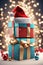 Santa hat on top of a gift box, christmas wallpaper, xmas time