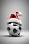 Santa hat on top of a soccer ball, christmas wallpaper, sports store banner