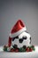 Santa hat on top of a soccer ball, christmas wallpaper, sports store banner
