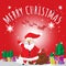 Santa Hello bag and Merry Christmas Red Background Tree and Gift Cartoon